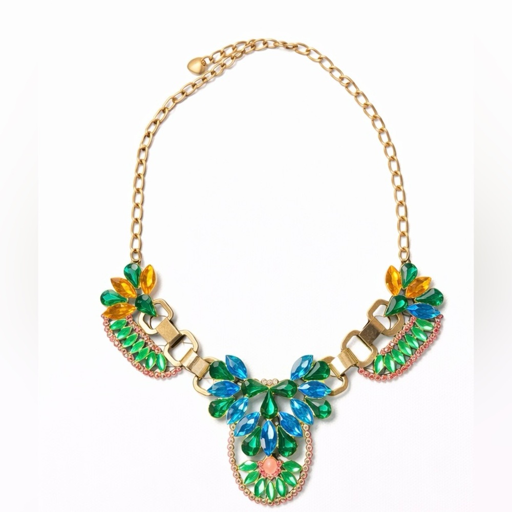 🌸 NWT! Betsy Johnson Art Deco Rhinestone Floral Statement Necklace